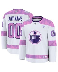 Youth Edmonton Oilers White 2024 Hockey Fights Cancer Custom Practice Jersey