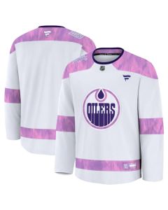 Youth Edmonton Oilers White 2024 Hockey Fights Cancer Practice Jersey