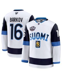 Youth Finland #16 Aleksander Barkov White 2025 4 Nations Face-Off Premium Stitched Jersey
