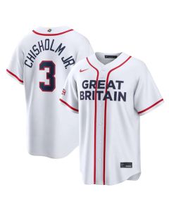 Youth Great Britain Baseball #3 Jazz Chisholm Jr. White 2026 World Baseball Classic Home Stadium Jersey (White)