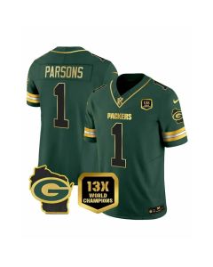 Youth Green Bay Packers #1 Micah Parsons Green 2025 F.U.S.E. Champions Patch and G Patch Vapor Untouchable Limited Jersey (Green)