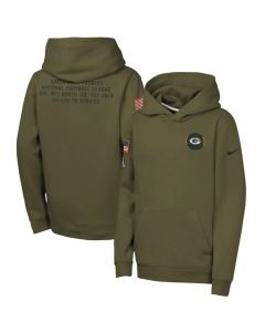 Youth Green Bay Packers Olive 2025 Salute to Service Club Fleece Hoodie (Green Olive)