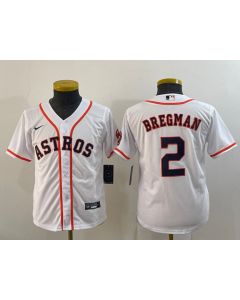 Youth Houston Astros #2 Alex Bregman White With Patch Cool Base Stitched Jersey (White)