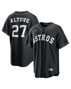 Youth Houston Astros #27 Jose Altuve Black Lights Out Replica Player Jersey