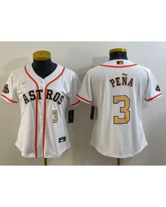 Youth Houston Astros #3 Jeremy Pena White 2023 Gold Collection With World Serise Champions Patch Stitched Baseball Jersey (White Gold)
