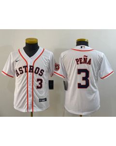 Youth Houston Astros #3 Jeremy Pena White With Patch Cool Base Stitched Jersey (White)