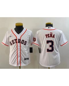 Youth Houston Astros #3 Jeremy Pena White With Patch Cool Base Stitched Jersey