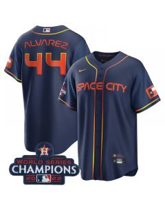 Youth Houston Astros #44 Yordan Alvarez Navy 2022 World Series Champions City Connect Stitched BaseballJersey
