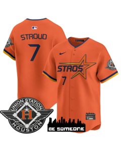 Youth Houston Astros #7 C.J. Stroud Orange 2025 City Connect Limited Stitched Baseball Jersey
