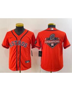 Youth Houston Astros Orange 2022 World Series Champions Team Big Logo With Patch Cool Base Stitched Jersey