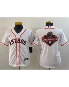 Youth Houston Astros White 2022 World Series Champions Team Big Logo With Patch Cool Base Stitched Jersey