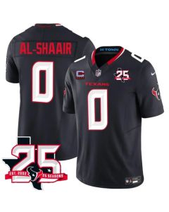Youth Houston Texans #0 Azeez Al-Shaair Navy 2nd Alternate 2026 With 25th Anniversary Patch And 4-Star C Patch Vapor F.U.S.E. Limited Jersey