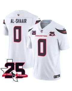 Youth Houston Texans #0 Azeez Al-Shaair White 2026 With 25th Anniversary Patch And 4-Star C Patch Vapor F.U.S.E. Limited Jersey