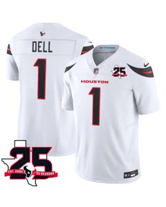 Youth Houston Texans #1 Tank Dell White 2026 25th Anniversary Patch Vapor F.U.S.E. Limited Jersey (White)