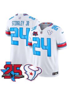 Youth Houston Texans #24 Derek Stingley Jr. White 25th Anniversary Patch 'HOUSTON/US' 2026 Rivalries Collection Vapor F.U.S.E. Limited Jersey (White)