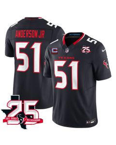 Youth Houston Texans #51 Will Anderson Jr Navy 2nd Alternate 2026 With 25th Anniversary Patch And 4-Star C Patch Vapor F.U.S.E. Limited Jersey