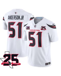 Youth Houston Texans #51 Will Anderson Jr White 2026 With 25th Anniversary Patch And 4-Star C Patch Vapor F.U.S.E. Limited Jersey