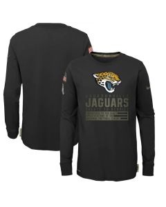 Youth Jacksonville Jaguars 2020 Black Salute To Service Sideline Performance Long Sleeve T-Shirt