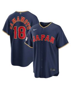 Youth Japan Baseball #18 Yoshinobu Yamamoto Navy 2026 World Baseball Classic Road Stadium Jersey (Navy)