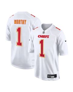 Youth Kansas City Chiefs #1 Xavier Worthy Tundra White Fashion Game Jersey (White)
