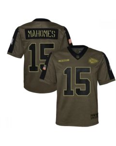 Youth Kansas City Chiefs #15 Patrick Mahomes 2021 Olive Salute To Service Limited Stitched Jersey