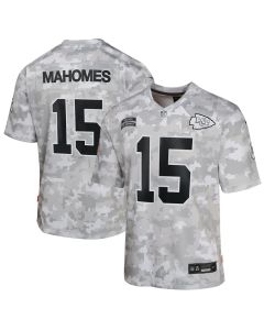 Youth Kansas City Chiefs #15 Patrick Mahomes Arctic Camo 2024 Salute to Service Game Jersey (Camo)