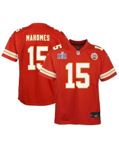 Youth Kansas City Chiefs #15 Patrick Mahomes Red Super Bowl LVIII Patch Game Jersey