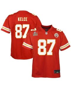 Youth Kansas City Chiefs #87 Travis Kelce Red Super Bowl LIX Game Player Jersey