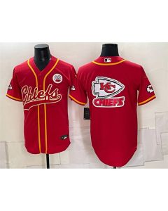 Youth Kansas City Chiefs Red Team Big Logo With Patch Cool Base Stitched Baseball Jersey (Red)