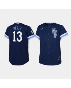 Youth Kansas City Royals #13 Salvador Perez 2022 Navy City Connect Stitched Baseball Jersey