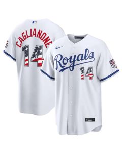 Youth Kansas City Royals #14 Jac Caglianone White USA 250 Fourth of July Home Stadium Jersey