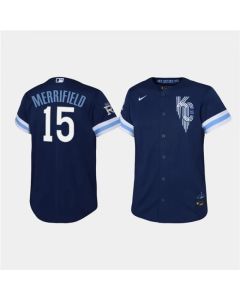 Youth Kansas City Royals #15 Whit Merrifield 2022 Navy City Connect Stitched Baseball Jersey
