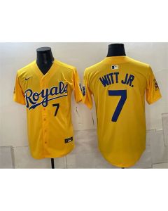 Youth Kansas City Royals #7 Bobby Witt Jr. Gold Sluggerrr Patch Vapor Limited Jersey
