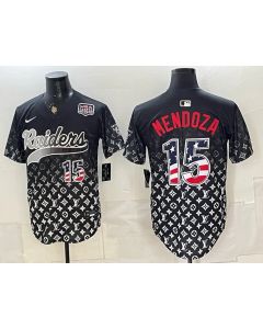 Youth Las Vegas Raiders #15 Fernando Mendoza Black USA 250 Fourth of July Vapor Limited Baseball Jersey (Style 4)