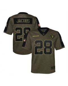 Youth Las Vegas Raiders #28 Josh Jacobs 2021 Olive Salute To Service Limited Stitched Jersey