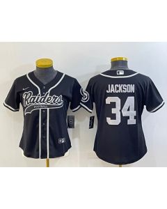 Youth Las Vegas Raiders #34 Bo Jackson Black With Patch Cool Base Stitched Baseball Jersey (Black)