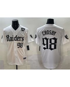Youth Las Vegas Raiders #98 Maxx Crosby White "Gothic Sin City Shadows Edition" With 65th Anniversary Patch Vapor Limited Stitched Baseball Jersey (White)