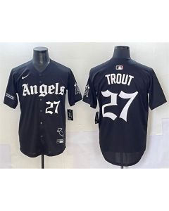 Youth Los Angeles Angels #27 Mike Trout Black "Gothic Halo Edition" Vapor Limited Stitched Baseball Jersey (Black)