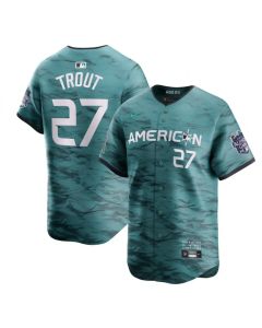 Youth Los Angeles Angels #27 Mike Trout Teal 2023 All-star Cool Base Stitched Jersey