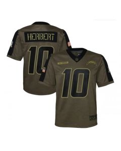 Youth Los Angeles Chargers #10 Justin Herbert 2021 Olive Salute To Service Limited Stitched Jersey