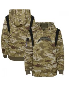 Youth Los Angeles Chargers 2021 Camo Salute To Service Therma Performance Pullover Hoodie