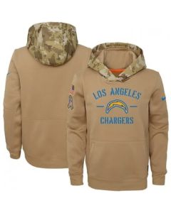 Youth Los Angeles Chargers Khaki 2019 Salute to Service Therma Pullover Hoodie