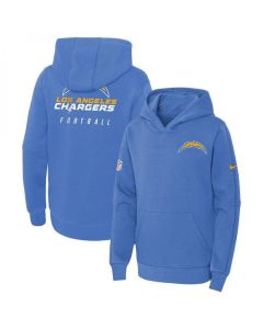 Youth Los Angeles Chargers Light Blue Sideline Club Fleece Pullover Hoodie