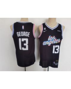 Youth Los Angeles Clippers #13 Paul George 2022/23 Black With No.6 Patch City Edition Stitched Basketball Jersey