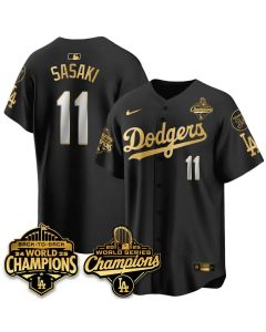 Youth Los Angeles Dodgers #11 Roki Sasaki Black 2025 World Series Champions Jersey (Black)
