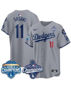 Youth Los Angeles Dodgers #11 Roki Sasaki Gray 2025 World Series Champions Jersey (Gray)