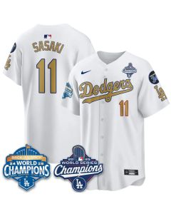 Youth Los Angeles Dodgers #11 Roki Sasaki White 2025 World Series Champions Jersey (Style 2)