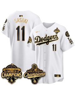 Youth Los Angeles Dodgers #11 Roki Sasaki White 2025 World Series Champions Jersey (Style 3)