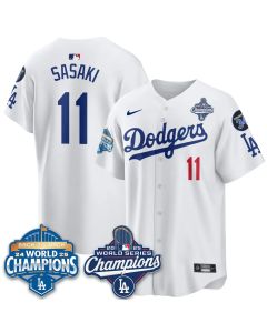 Youth Los Angeles Dodgers #11 Roki Sasaki White 2025 World Series Champions Jersey (Style 4)