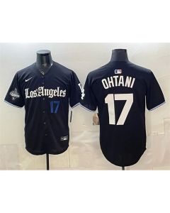 Youth Los Angeles Dodgers #17 Shohei Ohtani Black 2025 World Series Champions Patch "Gothic Edition" Vapor Premier Limited Stitched Baseball Jersey (Black)